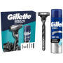 Gillette Mach3 maszynka do golenia + 1 wymienna głowica + żel do golenia z węglem drzewnym 200 ml, zestaw kosmetyków dla mężczyzn