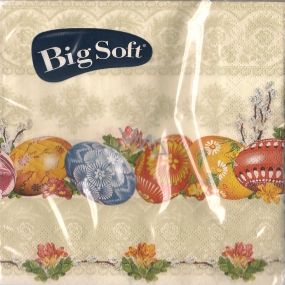 Big Soft Papírové ubrousky 2 vrstvé 33 x 33 cm 20 kusů Velikonoční vajíčka ornamenty béžové
