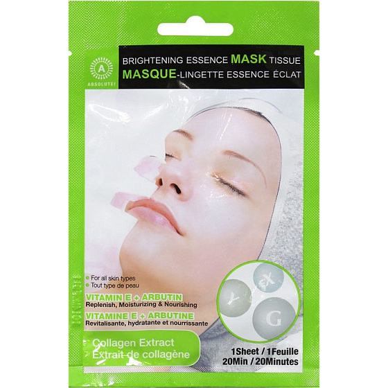 Absolute New York Brightening Essence Tissue Collagen Extract pleťová a ubrousek 1 kus