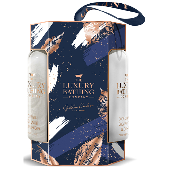 Grace Cole Golden Embers & Cashmere mycí gel 100 ml + tělový krém 100 ml + mycí houba, kosmetická sada pro ženy