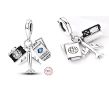 Zawieszka ze srebra próby 925 Paszport, samolot, aparat 3w1, charms do bransoletki podróżnej