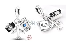 Zawieszka ze srebra próby 925 Paszport, samolot, aparat 3w1, charms do bransoletki podróżnej