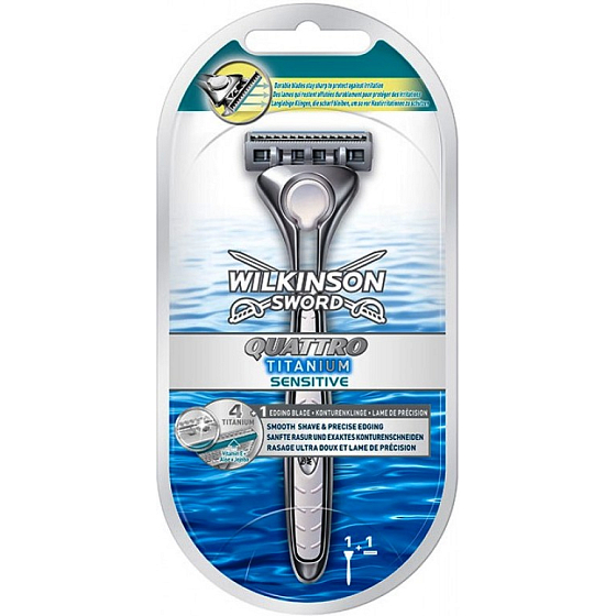 Wilkinson Sword Quattro Titanium Sensitive holicí strojek pro muže 1 kus + břitva 1 kus