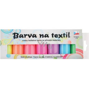 Kreativ Colour Farby do tkanin - jasny, świecący w ciemności zestaw 7 kolorów 20 g + 2 szablony 6,5 x 2 cm