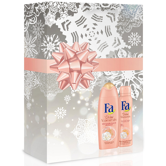 Fa Divine Moments Wild Camellia Scent & Silk Extract sprchový gel 250 ml + Divine Moments Wild Camellia Scent deodorant sprej pro ženy 150 ml, kosmetická sada