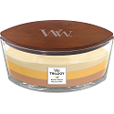 WoodWick Trilogy Golden Treats - Zlaté lahůdky vonná svíčka s dřevěným širokým knotem a víčkem loď 453 g
