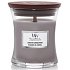WoodWick Suede & Sandalwood - Semišové santalové dřevo vonná svíčka s dřevěným knotem a víčkem sklo malá 85 g