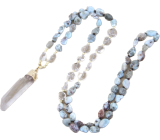 108 Mała Larimar naszyjnik medytacyjny kamień, naturalny kamień surowy kryształ, nugget 6 - 9 mm, wisiorek 8 - 15 x 45 - 70 mm