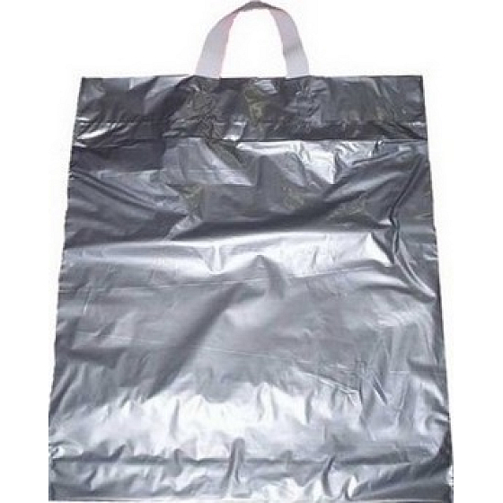 Press Igelitová taška 45 x 36 cm Stříbrná s černým uchem 1 kus