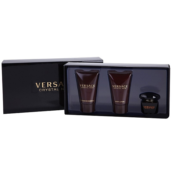 Versace Crystal Noir toaletní voda pro ženy 5 ml + tělové mléko 25 ml + sprchový gel 25 ml, dárková sada