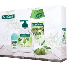 Palmolive Delicate Fresh deodorant anti-perspirant roll-on pro ženy 50 ml + Olive & Milk tekuté mýdlo 300 ml + Olive & Milk sprchový gel 250 ml, kosmetická sada