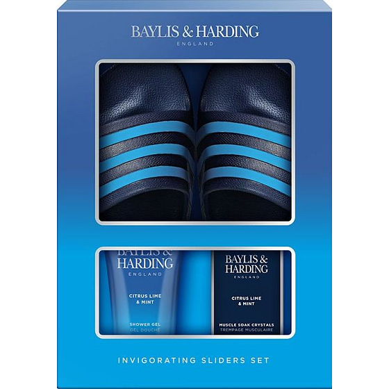 Baylis & Harding Men Citrusowa Limetka i Mięta żel pod prysznic 200 ml + kryształki do kąpieli 100 g + klapki, zestaw kosmetyczny dla mężczyzn