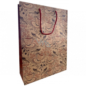 Nekupto Dárková kraftová taška 37 x 28 x 10 cm Hrníčky a ptáčci