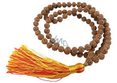108 Mala Rudraksha meditační šperk, vázaný přírodní náhrdelník, ruční výroba, korálek 8 mm, střapec 8 cm
