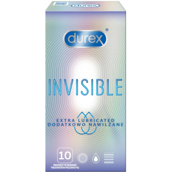 Durex Invisible Extra Thin Extra Lubricated kondomy extra cienkie, extra nawilżane nominalna szerokość: 54 mm 10 sztuk