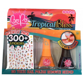 Bo-Po Tropical Bliss lak na nehty slupovací oranžový 2,5 ml + lak na nehty slupovací černý 2,5 ml + nálepky na nehty, kosmetická sada pro děti Bo-Po Tropical Bliss lak na nehty slupovací oranžový 2,5 ml + lak na nehty slupovací černý 2,5 ml + nálepky na nehty, kosmetická sada pro děti