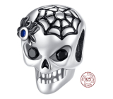 Zawieszka ze srebra próby 925 Czaszka - czarna pajęczyna, koralik do bransoletki Halloween
