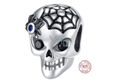 Zawieszka ze srebra próby 925 Czaszka - czarna pajęczyna, koralik do bransoletki Halloween