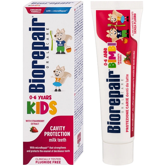 Biorepair Kids Pasta do zębów o smaku truskawkowym dla dzieci 0-6 lat 50 ml