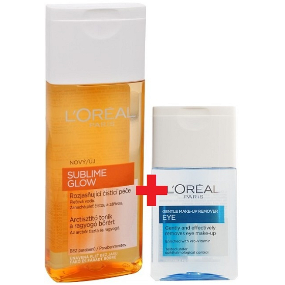 Loreal Paris Sublime Glow rozjasňující čisticí pleťová voda pro unavenou pleť 200 ml + Loreal Paris jemný odličovač očí 125 ml, kosmetická sada