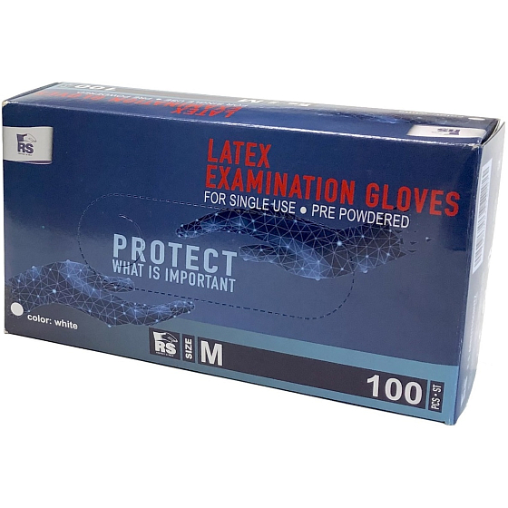 R.S. Arbbeitsschutz Protect Rukavice jednorázové, vyšetřovací, bez pudru, latexové, velikost M, box 100 kusů