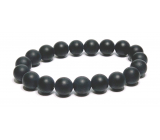 Onyx czarny matowy naszyjnik elastyczny naturalny kamień, kuleczka 10 mm / 16 - 17 cm, kamień żywotny siły