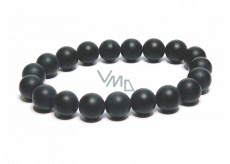 Onyx czarny matowy naszyjnik elastyczny naturalny kamień, kuleczka 10 mm / 16 - 17 cm, kamień żywotny siły