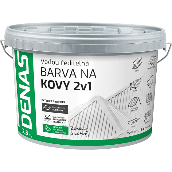 DENAS FARBA DO METALI 2w1 antykorozyjna farba szybko schnąca, 0840 czerwonobrązowa, 2,5 kg