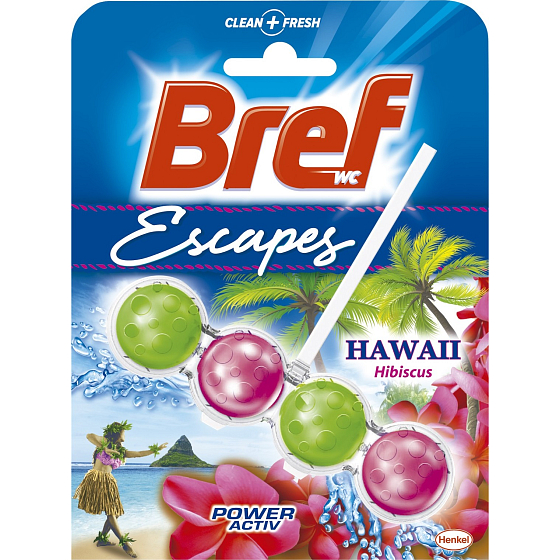 Bref Escapes Power Aktiv 4 Formula Hawaii Hibiscus WC blok pro hygienickou čistotu a svěžest Vaší toalety, zbarvuje vodu 50 g