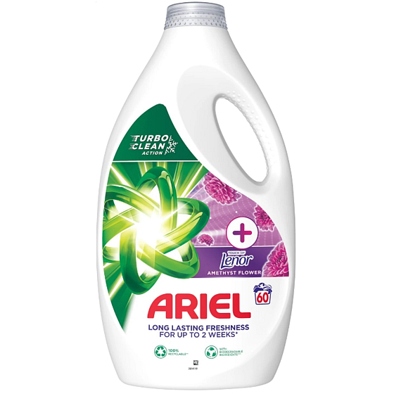Ariel +Touch Of Lenor Kwiat Ametystu płynny żel do prania na długotrwały zapach 60 prań 3 l