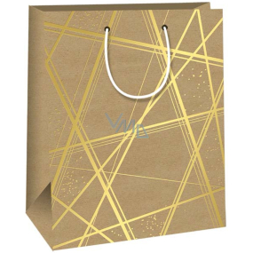 Ditipo Torebka papierowa z dziurkami 26,4 x 32,7 x 13,6 cm Kraft - naturalne złote gwiazdki równe