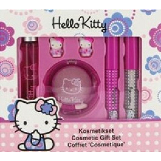 Hello Kitty Toaletní voda + oční stíny + řasenka + lesk na rty pro dívky dárková sada