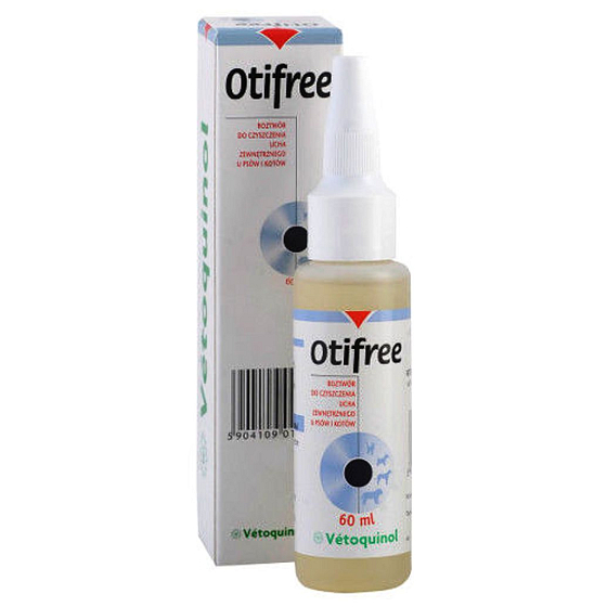 Vétoquinol Otifree gtt přípravek na čištění uší psů a koček intenzivně rozpouštět ušní maz a nečistoty 60 ml