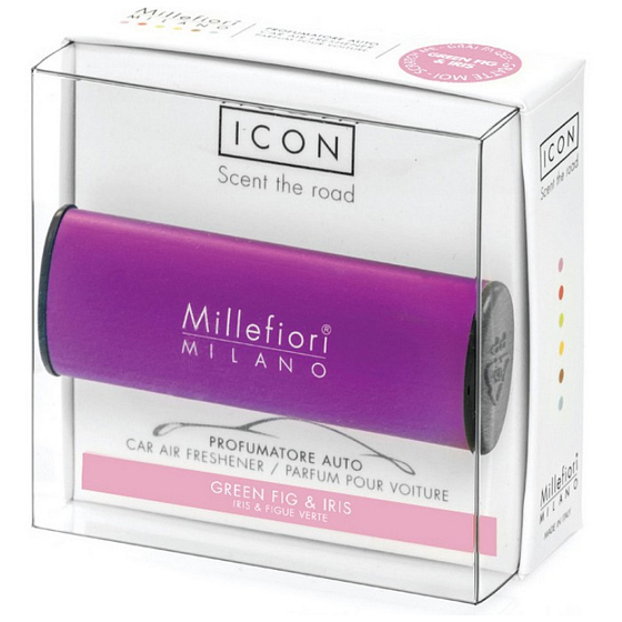 Millefiori Milano Icon Green Fig & Iris - Zelený fík a Kosatec vůně do auta Classic fialová voní až 2 měsíce 47 g