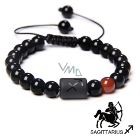 Onyx Strzelec znak zodiaku, bransoletka naturalny kamień, kuleczka 8mm / regulowany rozmiar, kamień żywy z legendą