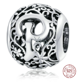 Zawieszka ze srebra próby 925 Charm Alfabet litera P z kwiatami, koralik do bransoletki Zawieszka ze srebra próby 925 Charm Alfabet litera P z kwiatami, koralik do bransoletki