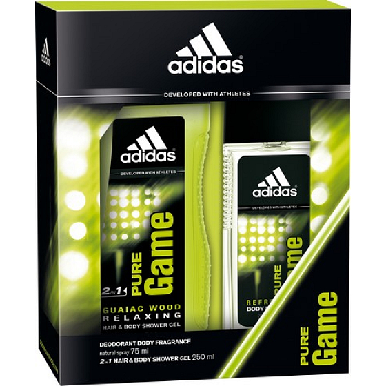 Adidas Pure Game parfémovaný deodorant sklo pro muže 75 ml + sprchový gel 250 ml, kosmetická sada