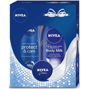 Nivea Body Milk výživné tělové mléko 250 ml + Protect & Care antiperspirant sprej 150 ml + krém 30 ml, kosmetická sada