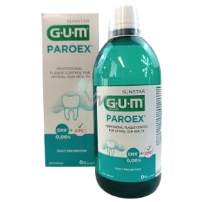 Gum Paroex woda ustna, płukanie CHX 0,06% do profesjonalnej kontroli płytki i długoterminowej ochrony dziąseł przy pierwszych objawach zapalenia dziąseł 500 ml