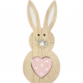 Zajíc dřevěný na postavení s růžovým srdcem 20 cm