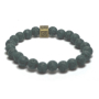 Láva temně zelená s královskou mantrou Óm, náramek elastický přírodní kámen, kulička 8 mm / 16 - 17 cm, zrozen ze čtyř živlů