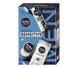 Nivea Men Fresh Sensitive Invisible Black & White Fresh antiperspirant spray 150 ml + Nivea Men Sensitive żel pod prysznic 250 ml + Nivea Men Creme krem do twarzy, ciała i rąk 30 ml, zestaw kosmetyków dla mężczyzn