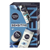 Nivea Men Fresh Sensitive Invisible Black & White Fresh antiperspirant spray 150 ml + Nivea Men Sensitive żel pod prysznic 250 ml + Nivea Men Creme krem do twarzy, ciała i rąk 30 ml, zestaw kosmetyków dla mężczyzn