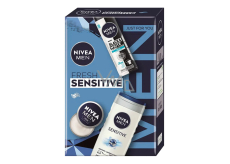 Nivea Men Fresh Sensitive Invisible Black & White Fresh antiperspirant spray 150 ml + Nivea Men Sensitive żel pod prysznic 250 ml + Nivea Men Creme krem do twarzy, ciała i rąk 30 ml, zestaw kosmetyków dla mężczyzn