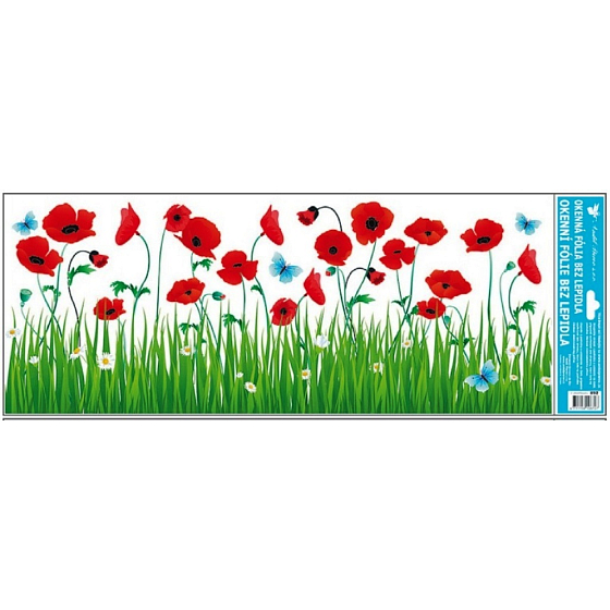 Okenní fólie bez lepidla louka vlčí mák pruh 60 x 22, 5 cm
