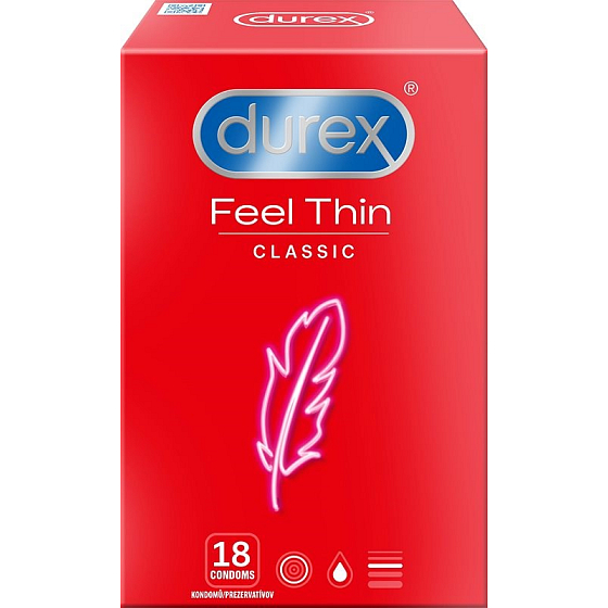 Durex Feel Thin Classic kondom, nominalna szerokość 56 mm 18 sztuk