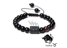Onyx Będący znakiem zodiaku, naturalny kamień, kulka 8mm / regulowana wielkość, kamień życiowych sił