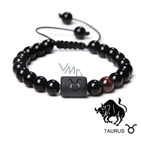 Onyx Będący znakiem zodiaku, naturalny kamień, kulka 8mm / regulowana wielkość, kamień życiowych sił