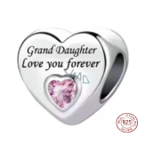Charm Srebrna 925 Wnuczka cię kocha na zawsze serce, koralik na bransoletkę rodzina