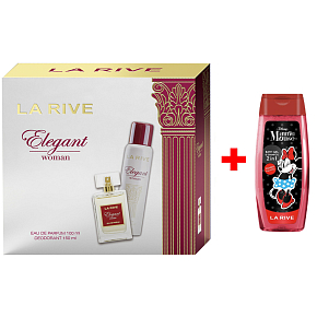 LA RIVE ELEGANT WOMAN woda perfumowana 100 ml + dezodorant w sprayu 150 ml, zestaw prezentowy dla kobiet + Żel pod prysznic La Rive 2w1 Minie 250 ml DODATKOWO